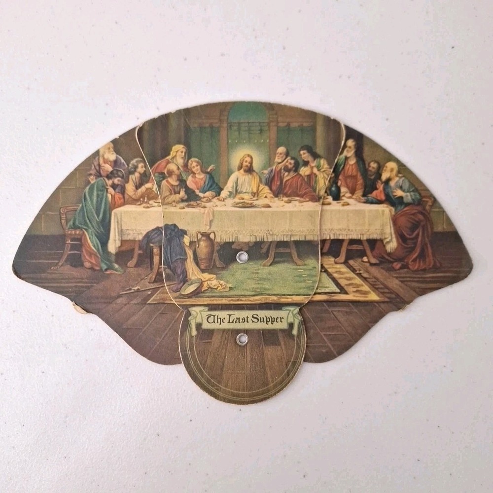 The Last Supper Tri-Fold Hand Fan & Advertising Lowe & Son Funeral Home 1960's